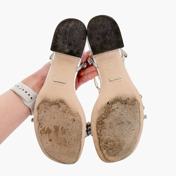 Gucci Bertie Crystal T-Strap Flat Sandals EU 37.5 US 7.5 Silver Red White Blue - Picture 10 of 13